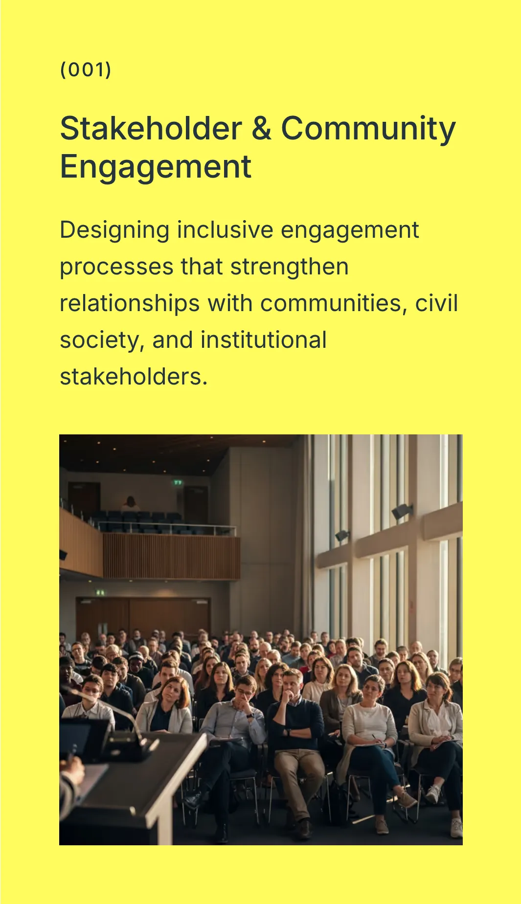 Close detail of the CAPITOL template (public affairs): card “(001) Stakeholder & Community Engagement Designing inclusive”.