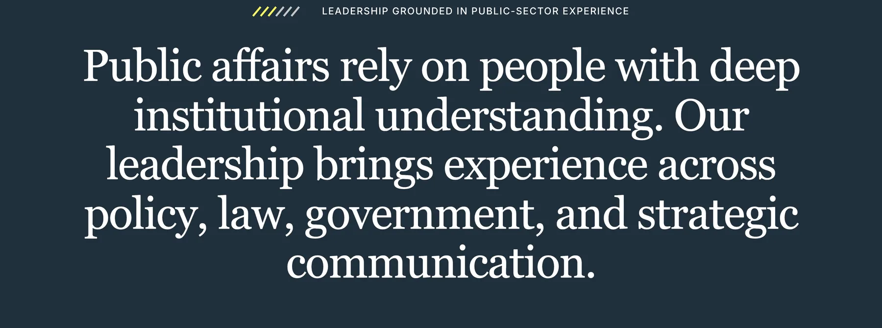 Close detail of the CAPITOL template (public affairs): headline typography “Public affairs rely on people with deep institutional unders”.
