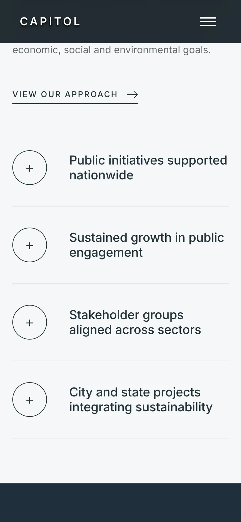 Phone-width page screen 06 of the CAPITOL template (public affairs) showing 1 video.