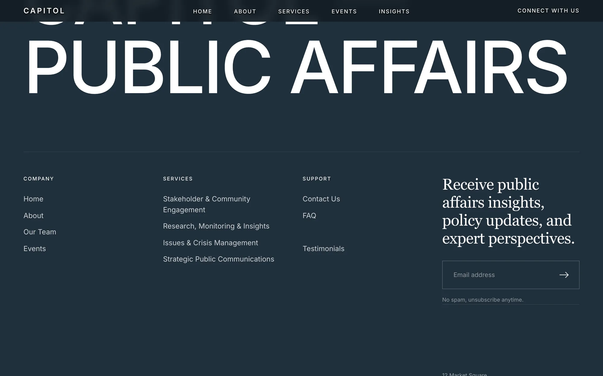 Desktop page section 12 of the CAPITOL template (public affairs).