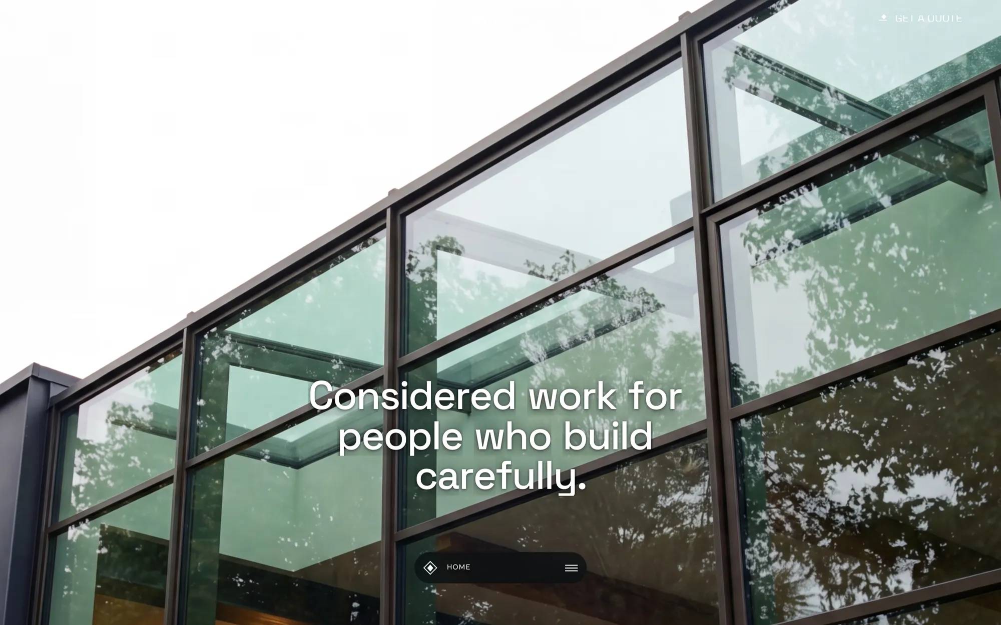 Desktop page section 01 of the CLARION template (architecture) showing headline “Considered work for people who build carefully.”.