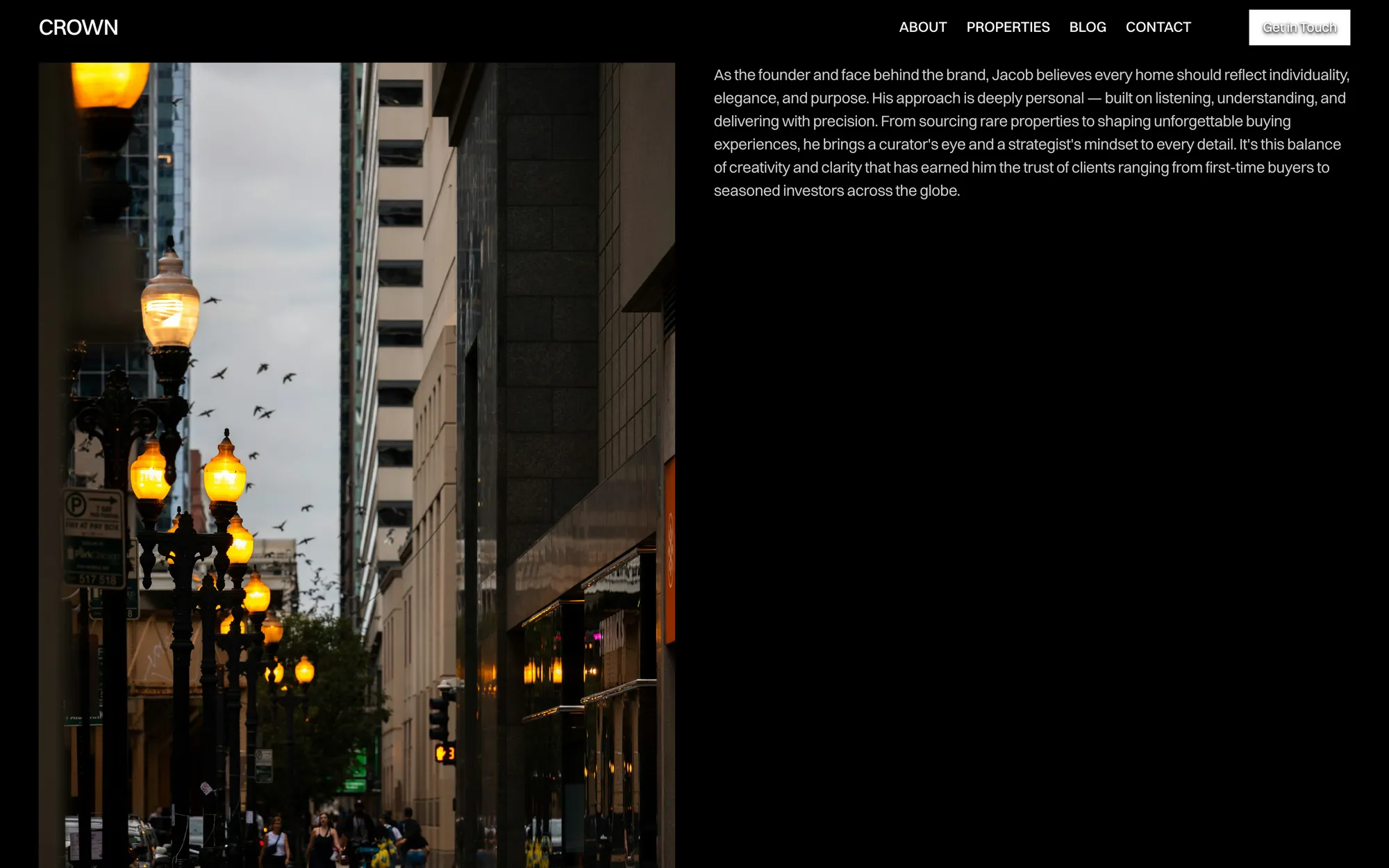 Desktop page section 04 of the CROWN template (real estate) showing headline “LIVE WHERE LUXURY RESIDES”, 4 images.