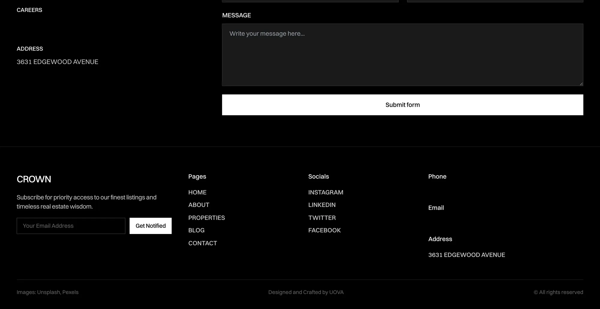 Desktop page section 12 of the CROWN template (real estate).