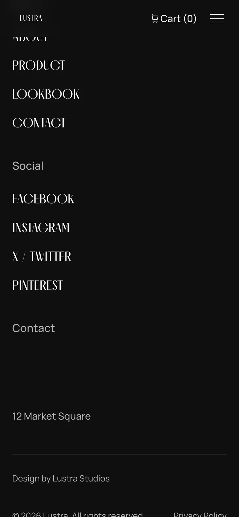 Phone-width page screen 05 of the LUSTRA template (jewellery).
