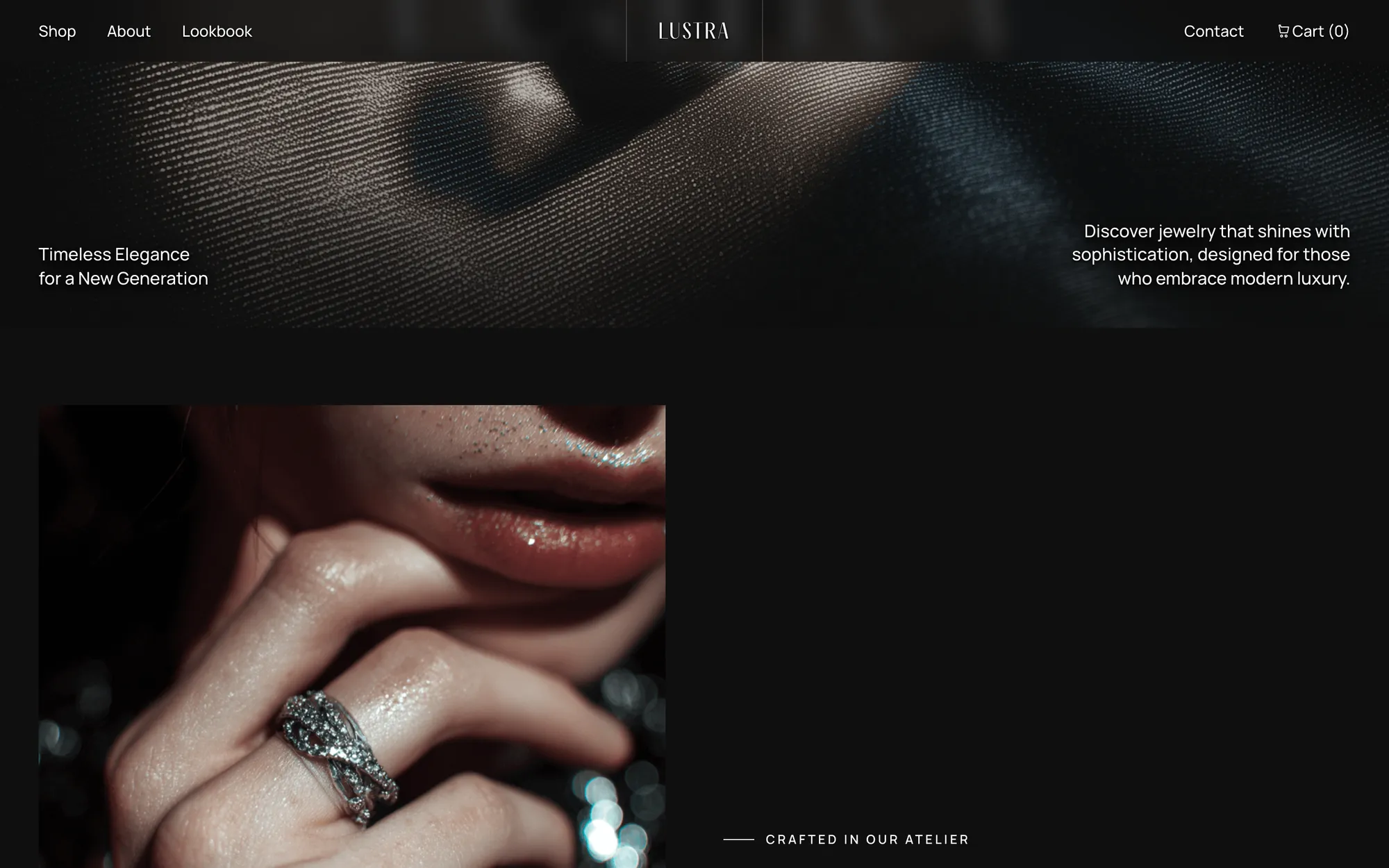 Desktop page section 02 of the LUSTRA template (jewellery).