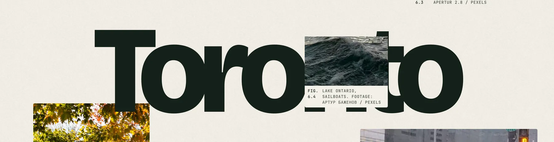 Close detail of the Saliem Talash notes site (website): headline typography “Toronto , the city”.
