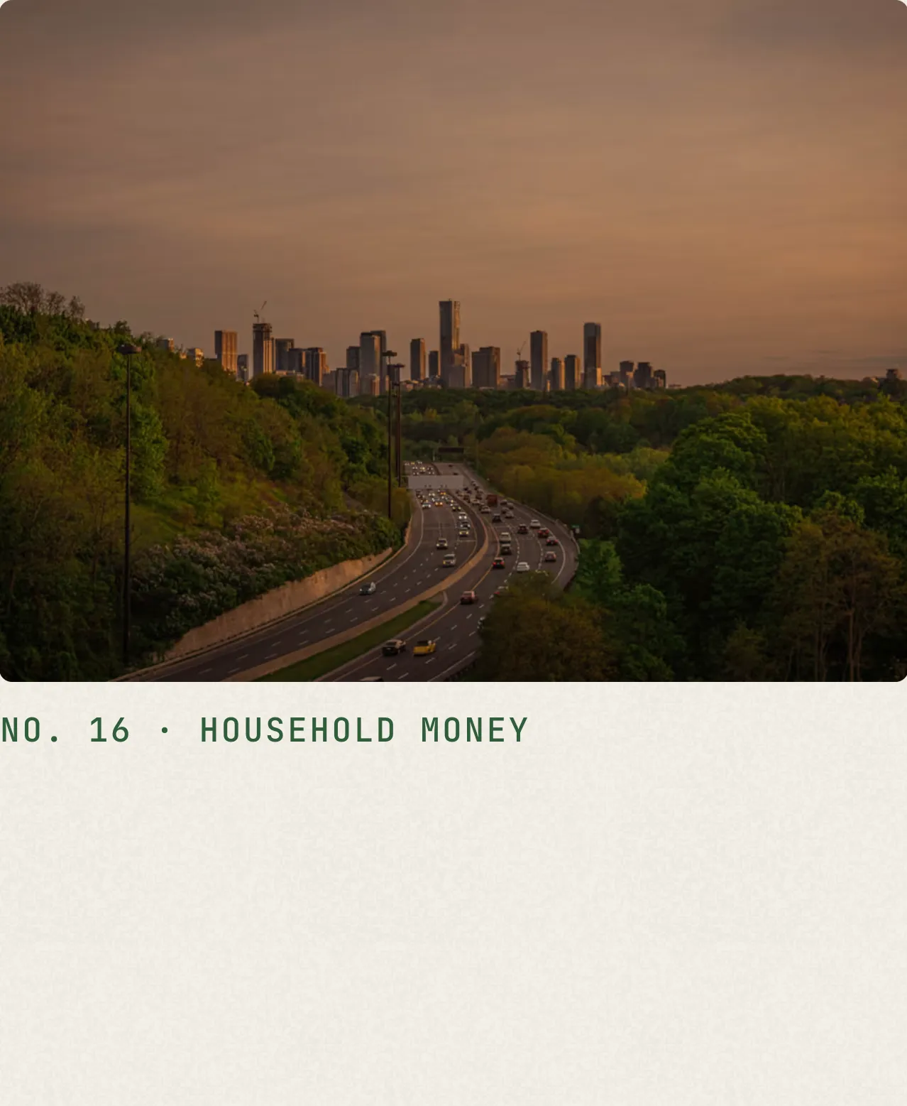 Close detail of the Saliem Talash notes site (website): card “NO. 16 · HOUSEHOLD MONEY”.