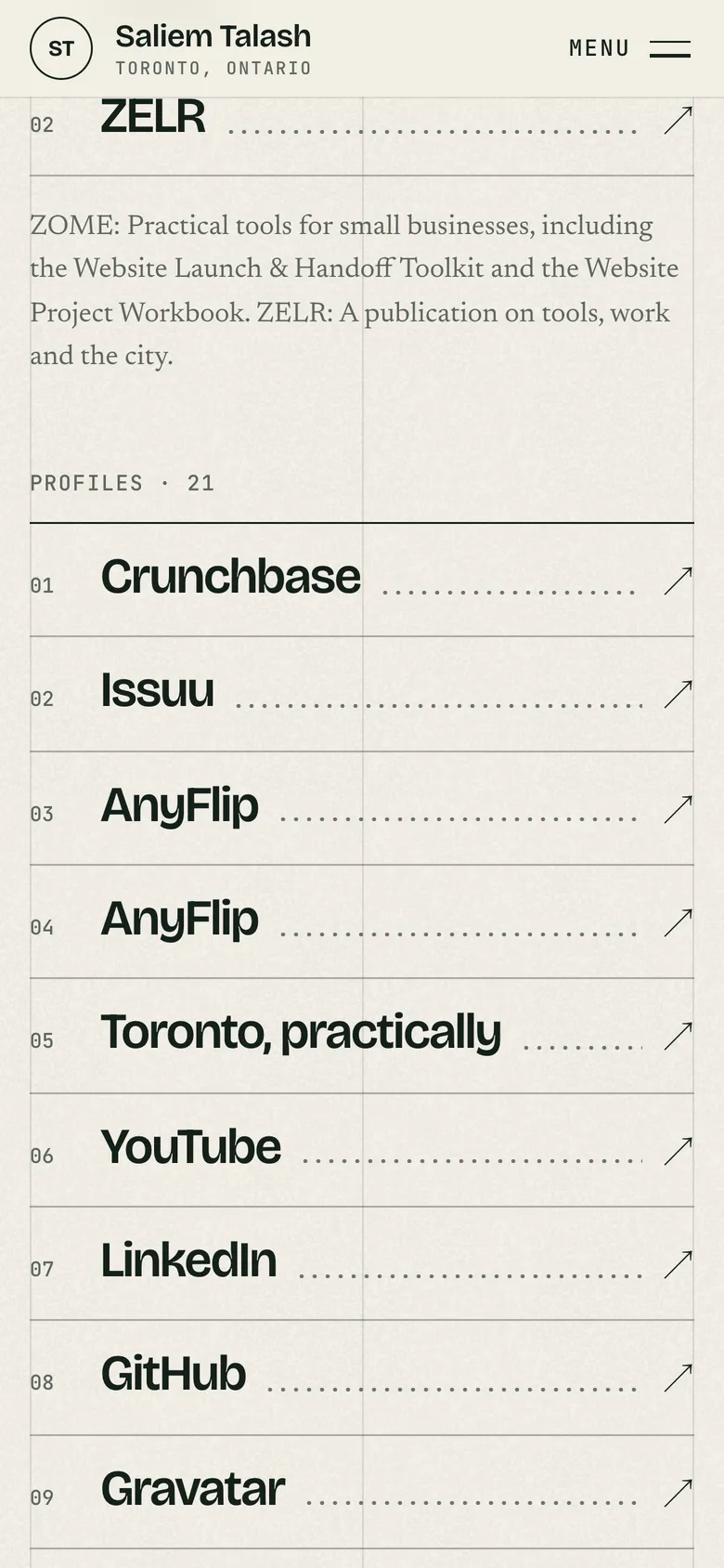 Phone-width page screen 05 of the Saliem Talash notes site (website).