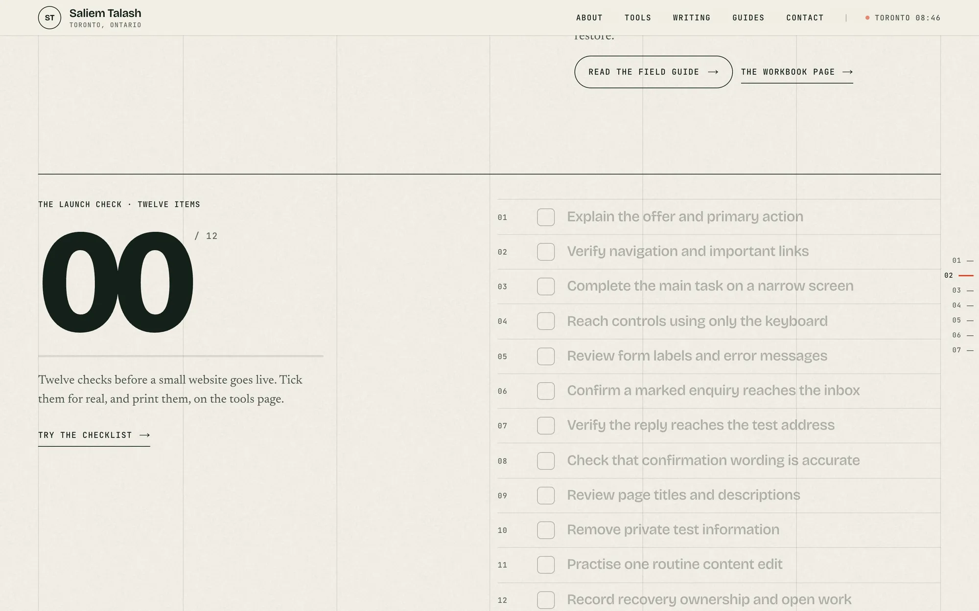 Desktop page section 03 of the Saliem Talash notes site (website).
