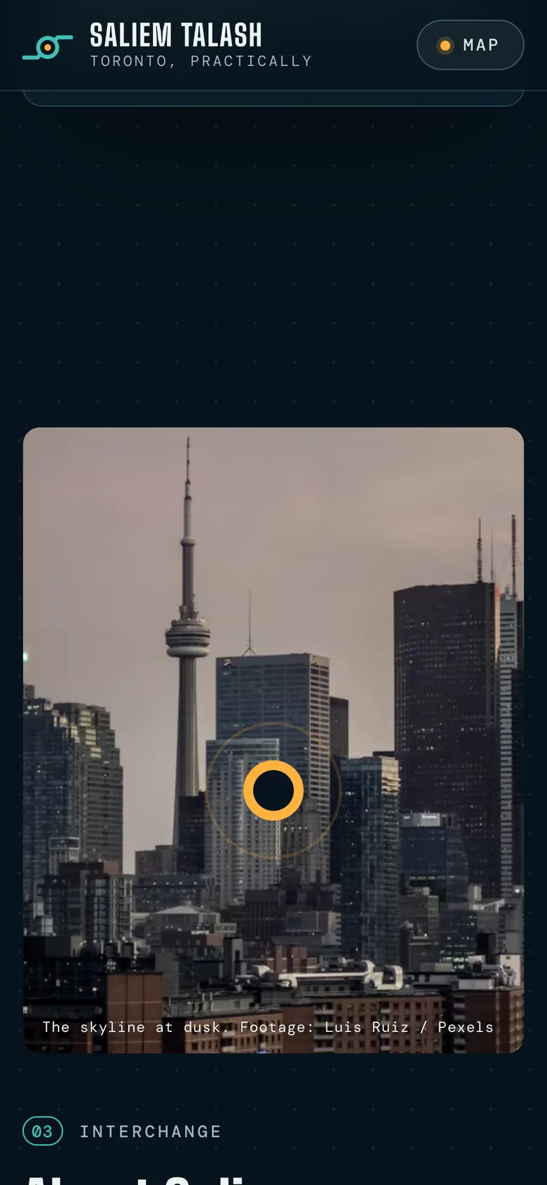 Phone-width page screen 02 of the Toronto, practically (website) showing 1 image, 1 video.