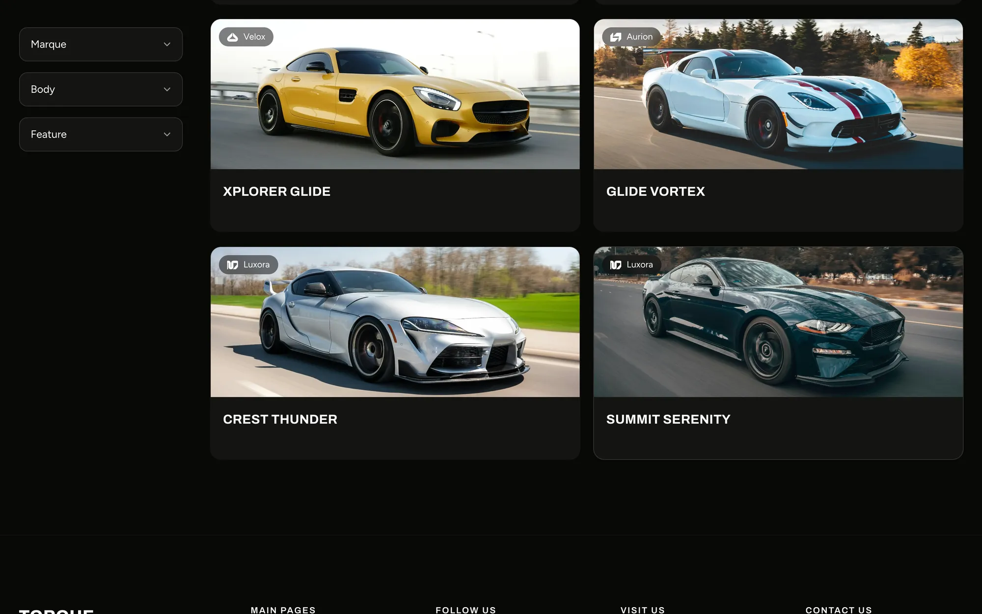 Desktop page section 07 of the TORQUE template (car rental) showing 4 images.