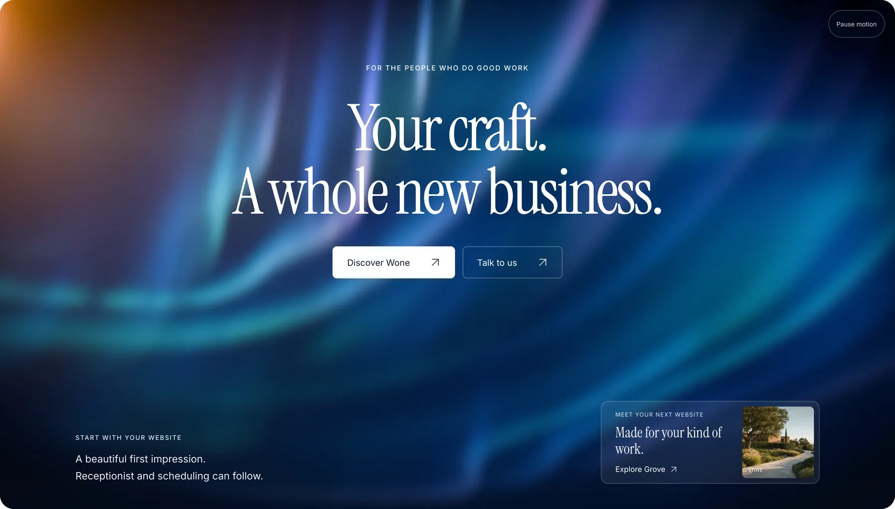 Close detail of the WONE (website): video frame.