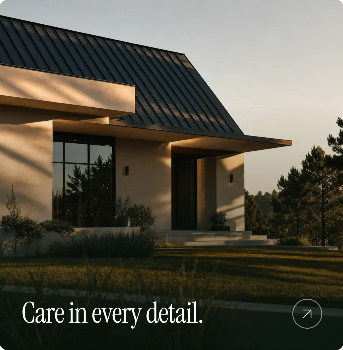 Close detail of the WONE (website): card “Care in every detail.”.