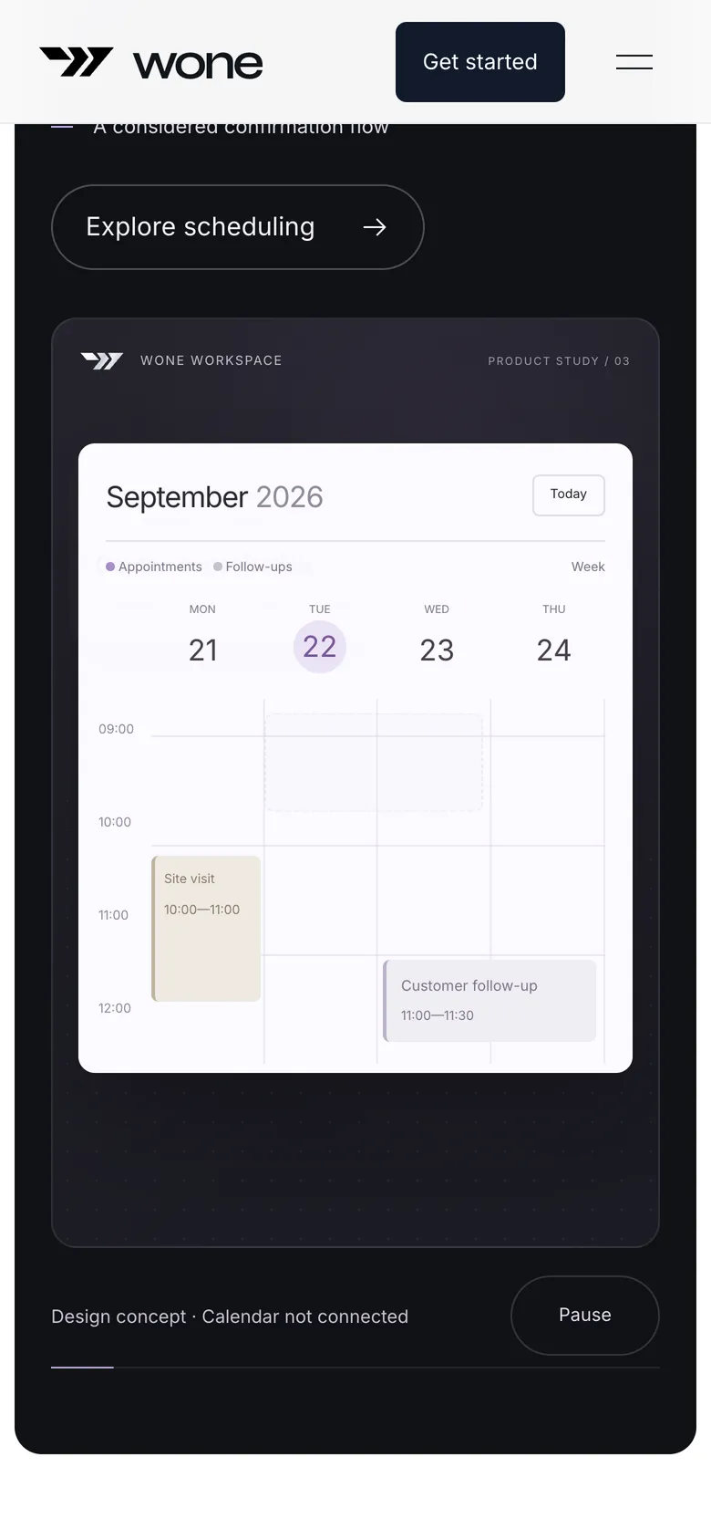 Phone-width page screen 03 of the WONE (website).