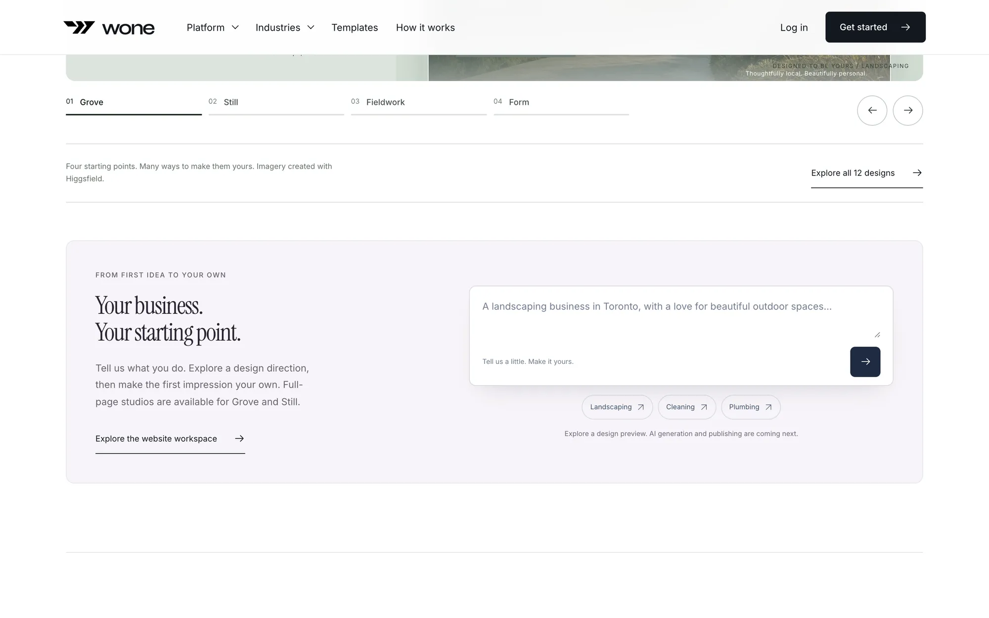 Desktop page section 07 of the WONE (website) showing headline “Your business. Your starting point.”, 1 image.