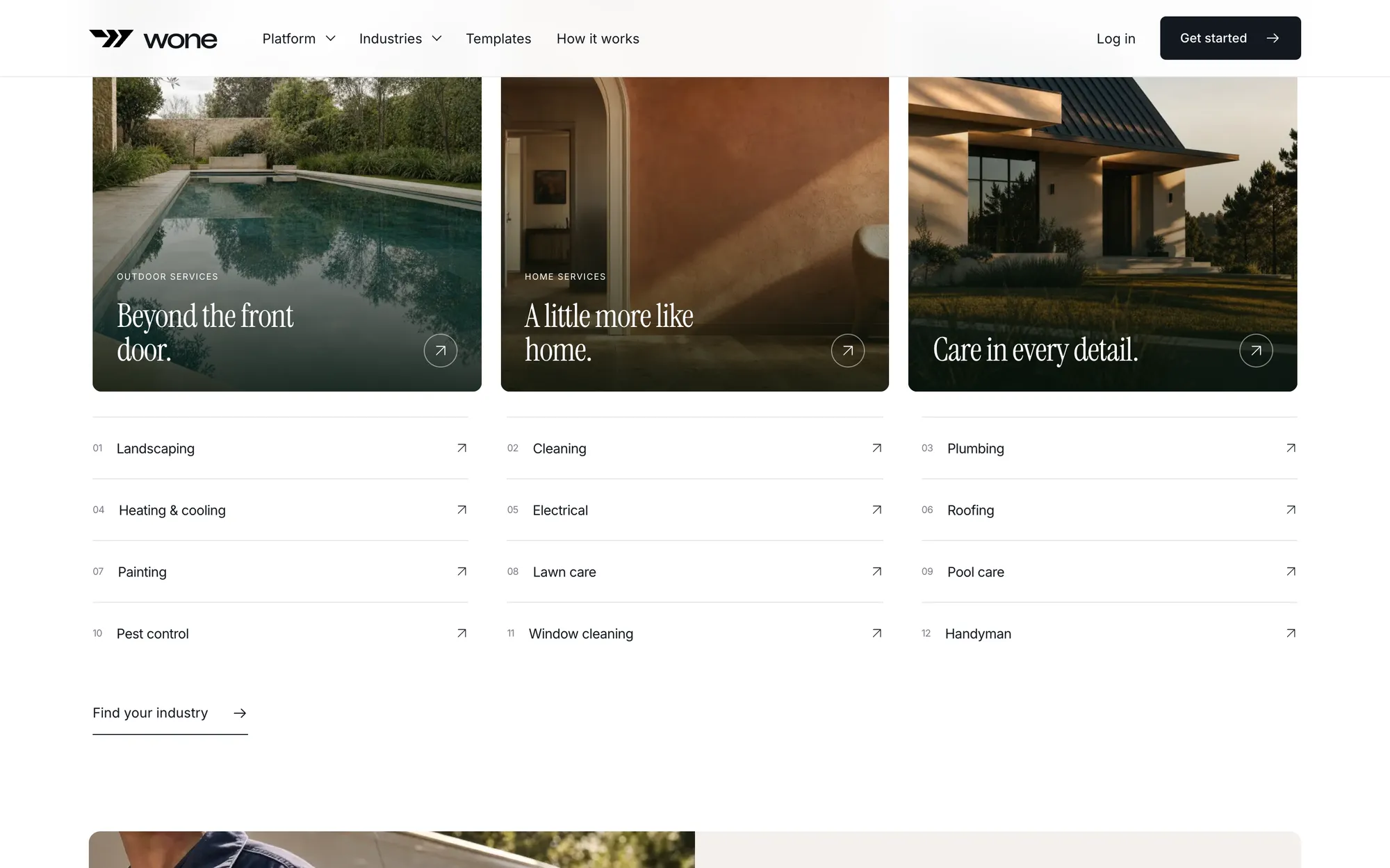Desktop page section 08 of the WONE (website) showing headlines “Beyond the front door.” and “A little more like home.”, 4 images.