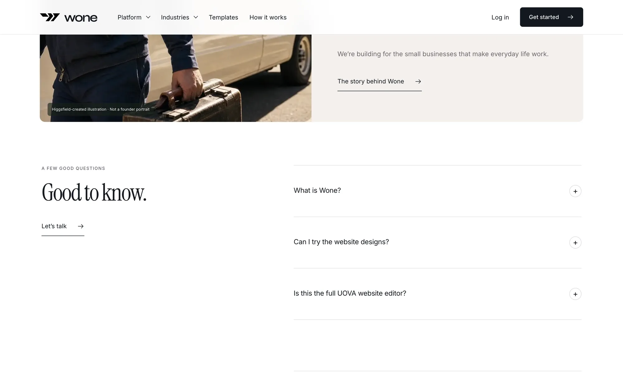Desktop page section 10 of the WONE (website) showing headline “Good to know.”, 1 image.