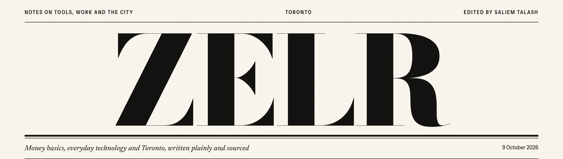 Close detail of the ZELR (website): headline typography “ZELR”.