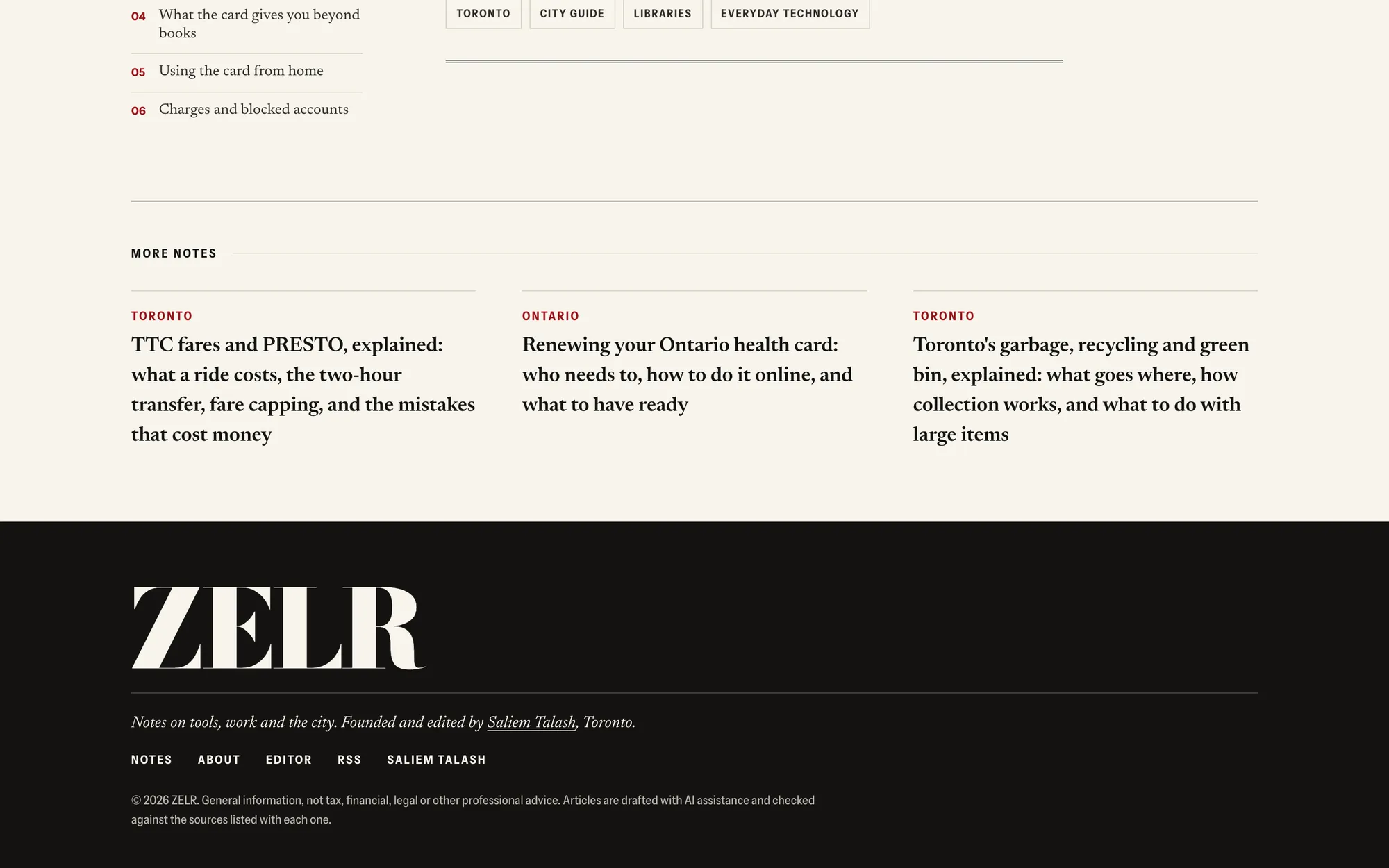 Desktop page section 11 of the ZELR (website) showing headline “MORE NOTES”.
