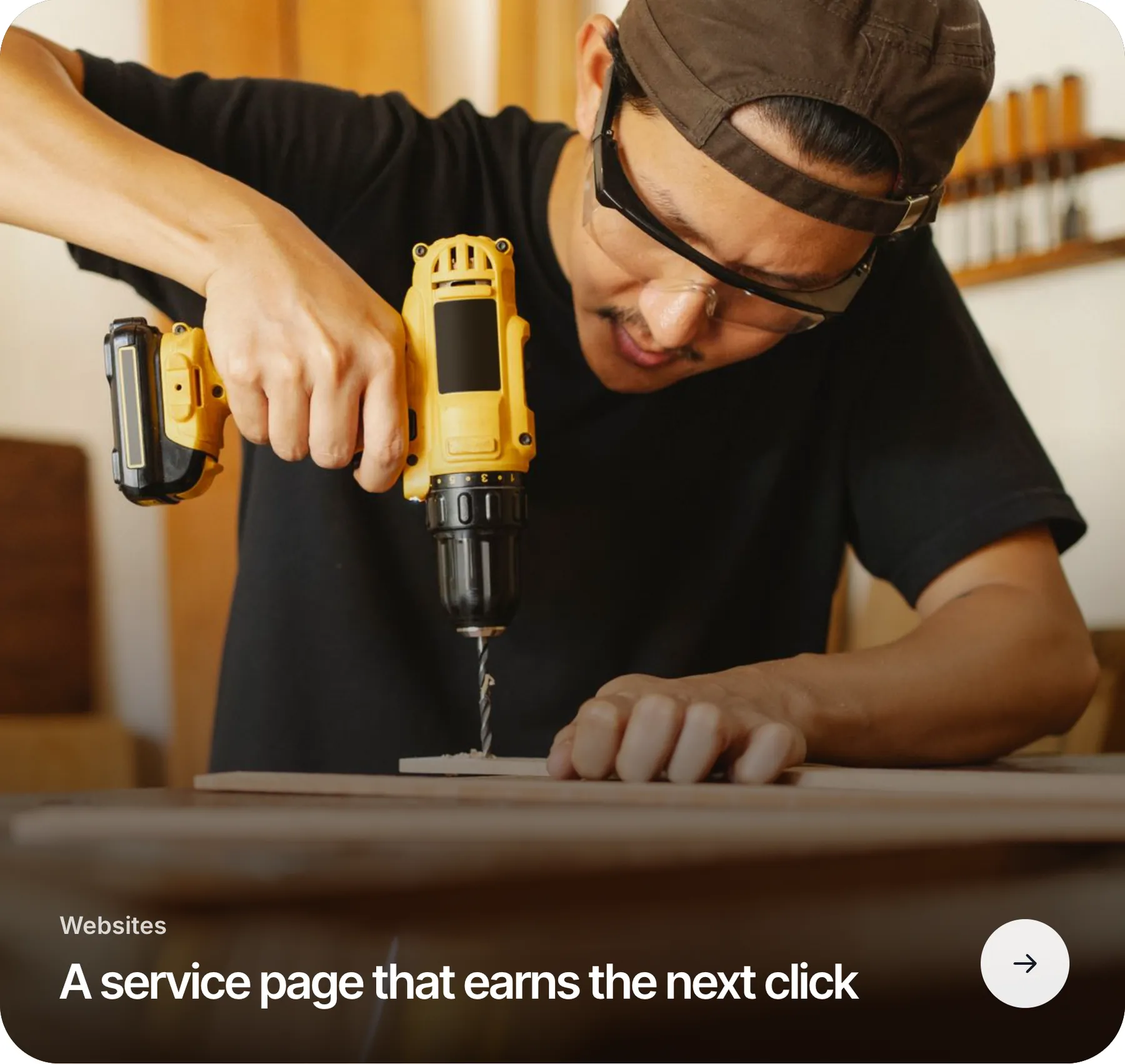 Close detail of the ZOME (website): card “Websites A service page that earns the next click”.